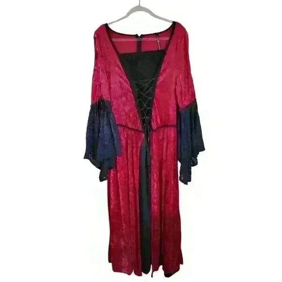 Lip Service VTG Gothic Faux Corset Velvet Cosplay Costume Front Tie Red Size XL - Picture 7 of 11